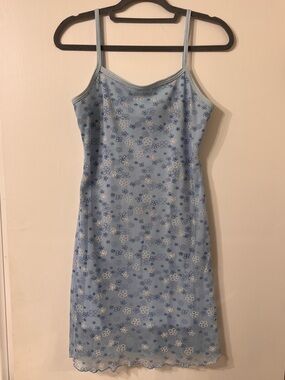 Y2K VINTAGE RAVE CITY BLUE FLOWER MINI DRESS ✨